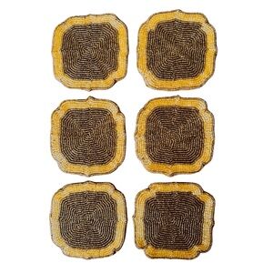ENLIVEN Handmade Gold Beaded Square Coaster 4 3/4” (lot of 6)